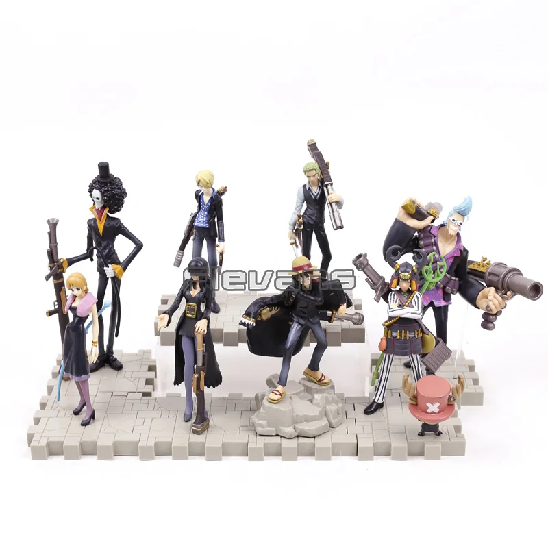 

Anime One Piece Black Suit Luffy Zoro Sanji Chopper Nami Robin Franky Usopp Brook PVC Figures Toys 9pcs/set