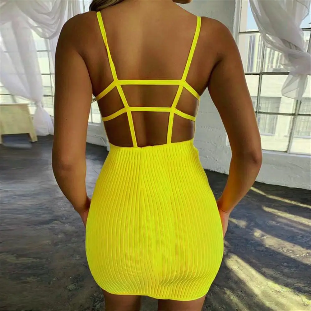 

Women knitted bandage backless summer dress off shoulder sexy dress package hip women dresses Vestidos