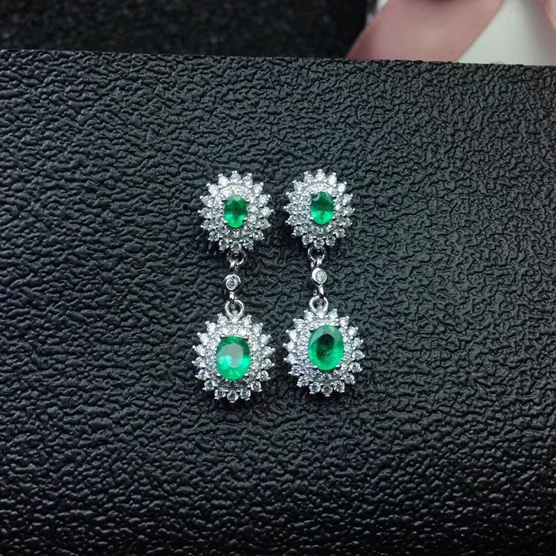 Серьги подвески из серебра 925 пробы с изумрудами 4 шт.|Серьги-подвески| |