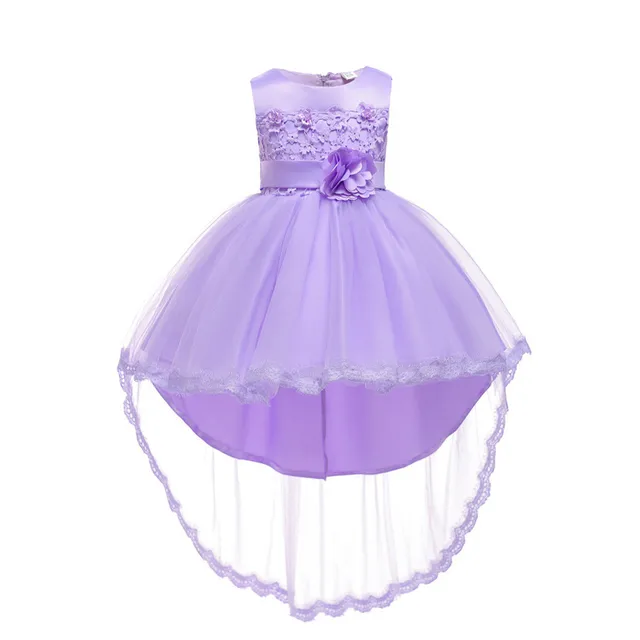 Girls Summer Purple Birthday Party Princess Dress Kids Flower Elegant