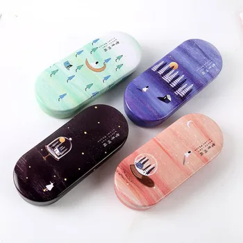 

1 Pcs Candy Color Lovely Hard Night Moon Star Lonely Glasses Case Cute Iron Tin Metal Spectacle Case Students Stationery Gift
