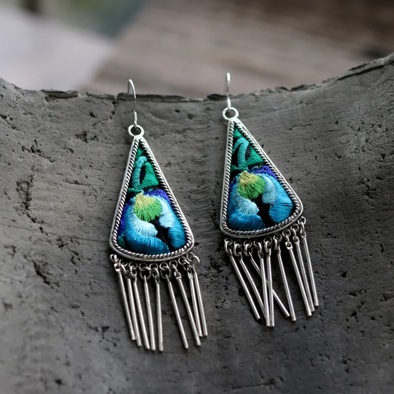 New Arrival Silver Earrings Full Handmade China Embroidery Vintage