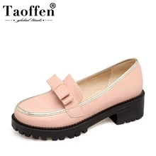 TAOFFEN tamaño 34-43 mujeres pajarita tacones altos zapatos Vintage bajo Tacón cuadrado bombas primavera otoño ropa de deporte punta redonda zapatos de plataforma