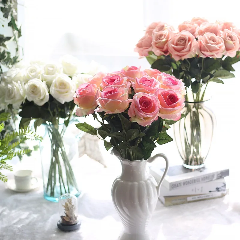 10 шт./лот, цветочные розы, искусственные цветы, шелковые цветы, розы, свадебный букет, домашний декор, вечерние цветы для подружки невесты