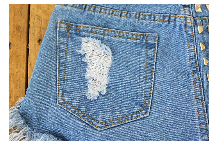 2017 European station Europe and the United States new rivets rivets irregular cat to be side cowboy high waist pants shorts hot pants (27)