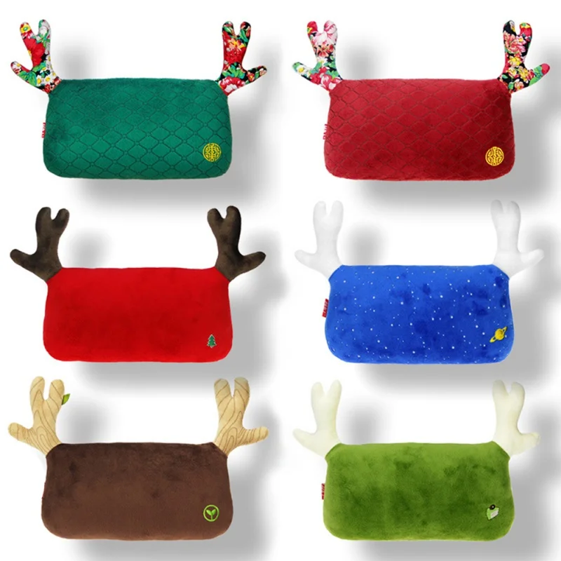 Christmas Cartoon Deer Horn Car Neck Pillow Head Neck Rest Cushion