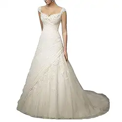 Для женщин Благородный A-Line Милая Длинные платья невесты Бюст аппликация Ruched свадебное платье халат де mariée