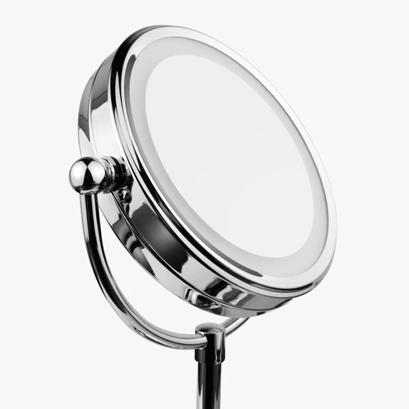  Makeup Mirro With LED Light 6 Inch Professional Silver Round Double Side Desktop Revolving 1:3 Magn - 32945568794
