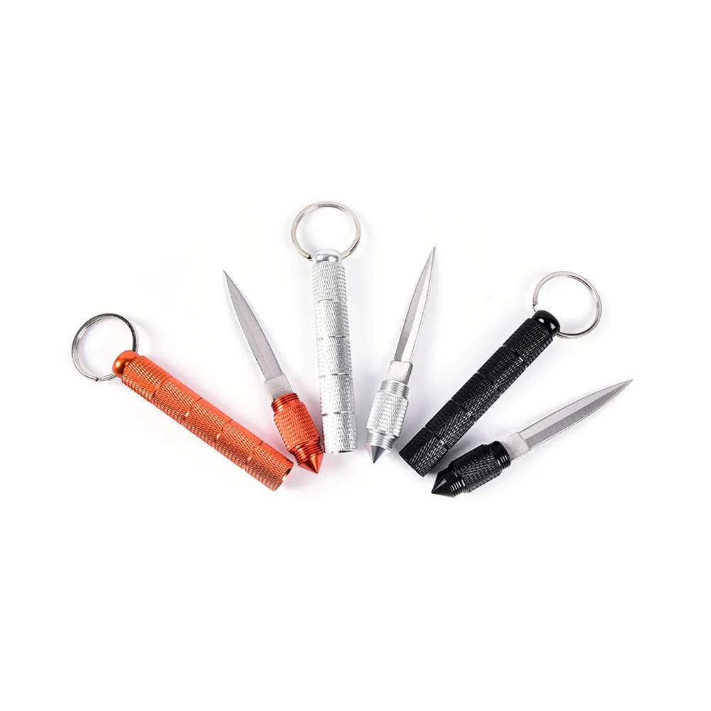 

Camping Outdoor Survival Hiking Hunting Camping Flat Headed Key Ring Tools + Sheath New Black/Silver/Orange