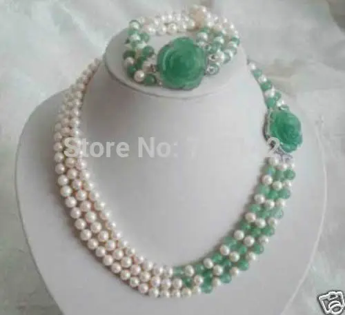 

Natural Women's gift Jewelry WGP word Fine Quartz stone Gem Natural beautiful white pearl green bracelet pendant necklace set