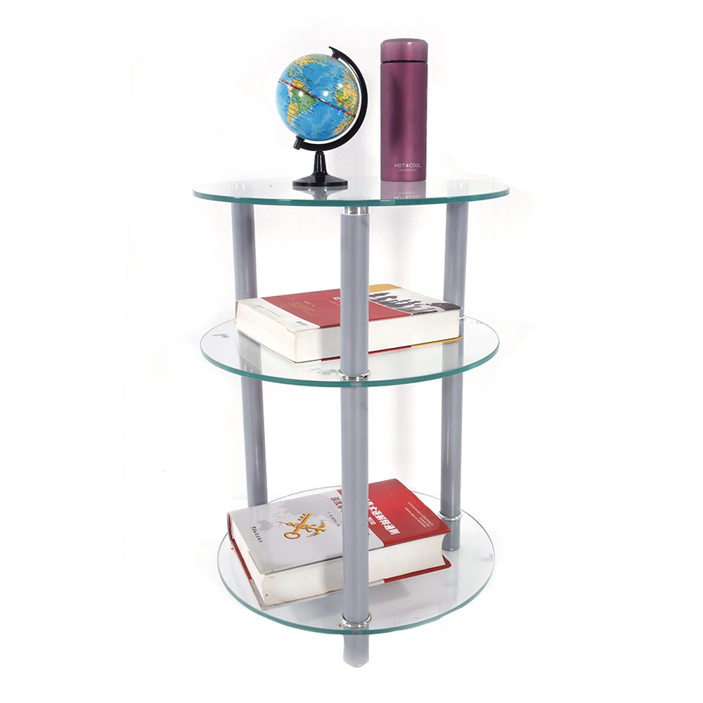 Exquisite Three Tiers Round Tempered Glass Side Table End Table Dropshipping