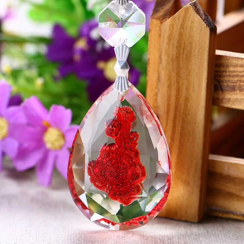 50mm Red Facet Rose Glass Crystal Prisms Suncatcher Chandeliers Parts Garland 1 Beads & 2 hooks Lustres Lamp Hang Drops Decor (2)
