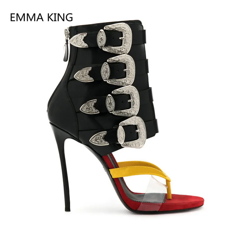 

New Design Women Thong Gladiator Sandals Buckle Strap Ladies Party Thin High Heels Shoes Woman Fashion Summer Ankle Sandals Boot