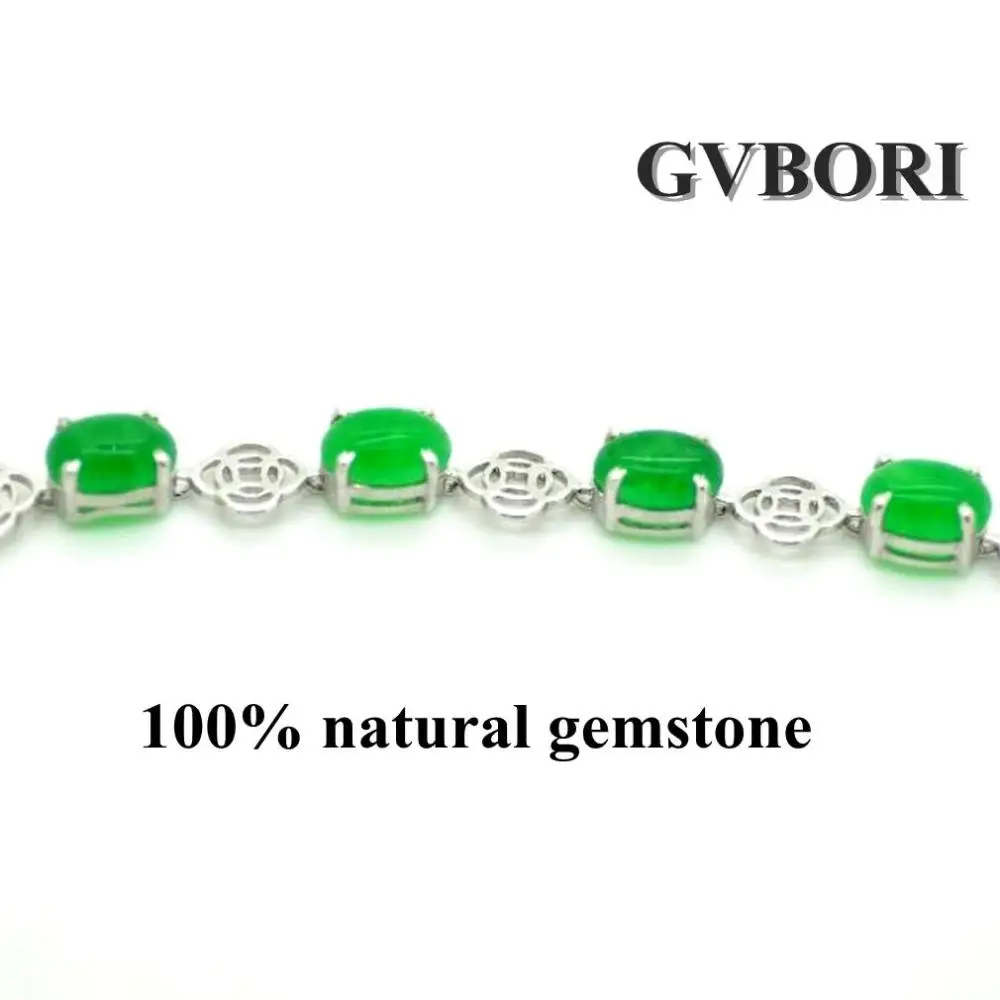 Новинка года GVBORI натуральный зеленый драгоценный камень браслет из стерлингового серебра 925 пробы женский браслет ювелирное изделие подарок