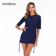 Aonihua купальный костюм для женщин сплошной цвет женский купальник большого размера средний рукав из двух частей купальник S-2XL