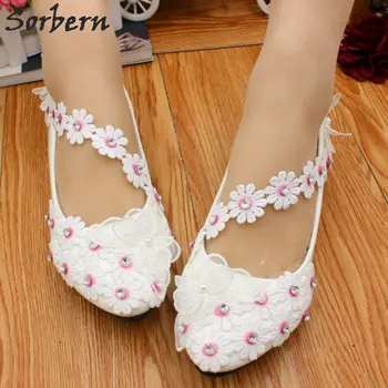 

Sorbern Cute Flower Pink Stamens Ladies Wedding Shoes Flower Straps Low Heels Slip On Crystals Spring Flower Women Pump Heels