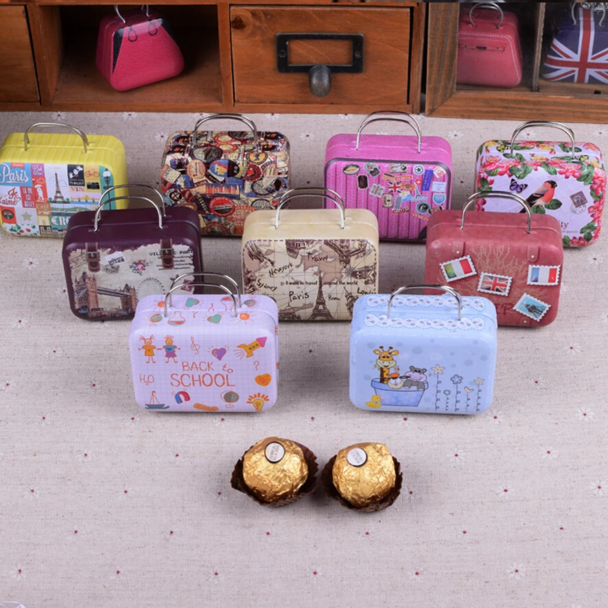 

Creative Mini Storage Box,Suitcase Shape Candy Tea Container Wedding Favor Tin Boxes,Small Things Organizer Cosmetic Jewelry Box