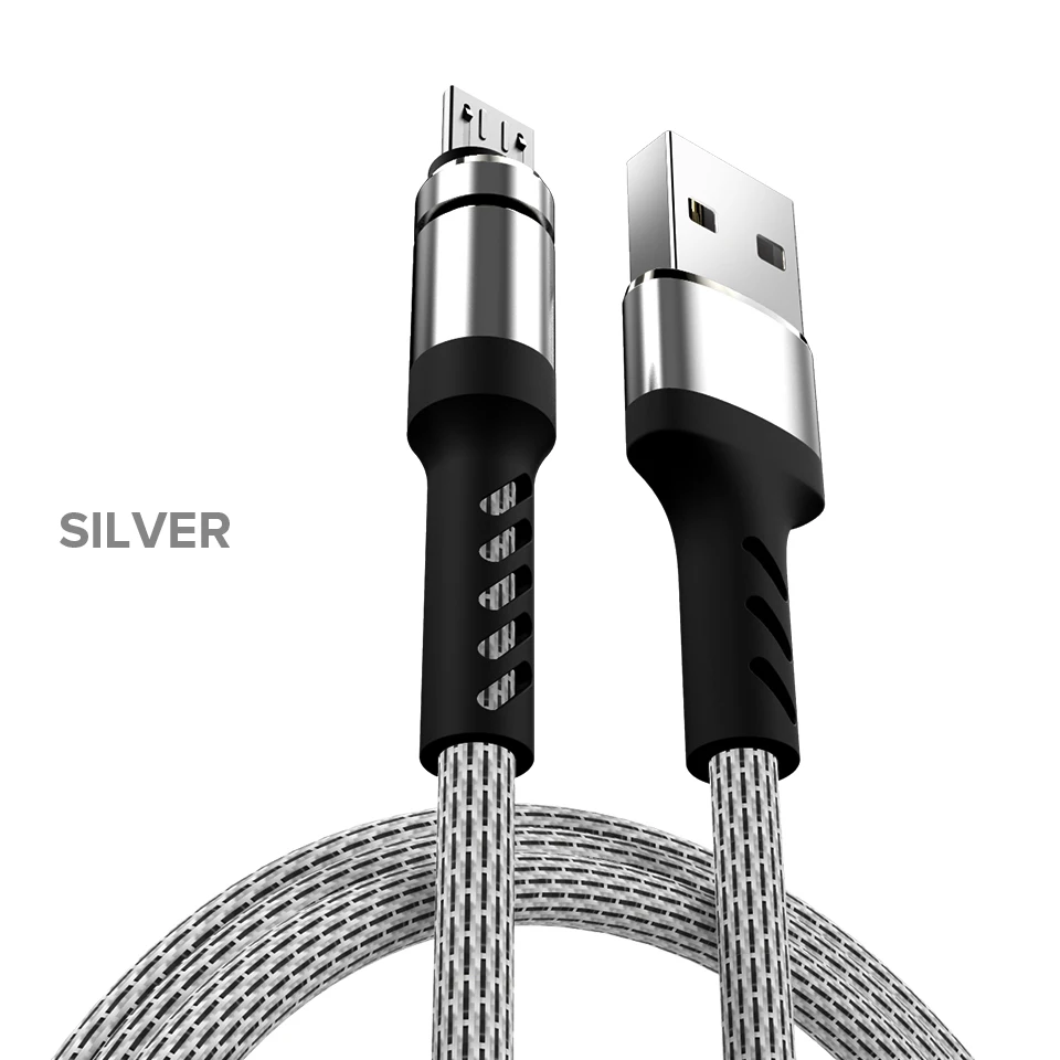 Venroii Micro USB кабель для зарядки и синхронизации данных 1 м шнур зарядного устройства для телефона samsung S7 J5 huawei Honor 9I 8X Xiaomi Redmi Note 5 4 - Цвет: Silver