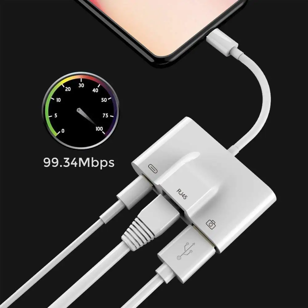 

Adapter For Lightning to RJ45 Ethernet LAN Wired Network with USB 3.0 OTG Digital Camera Reader Converter For iPhone X/XR/XS/8/7