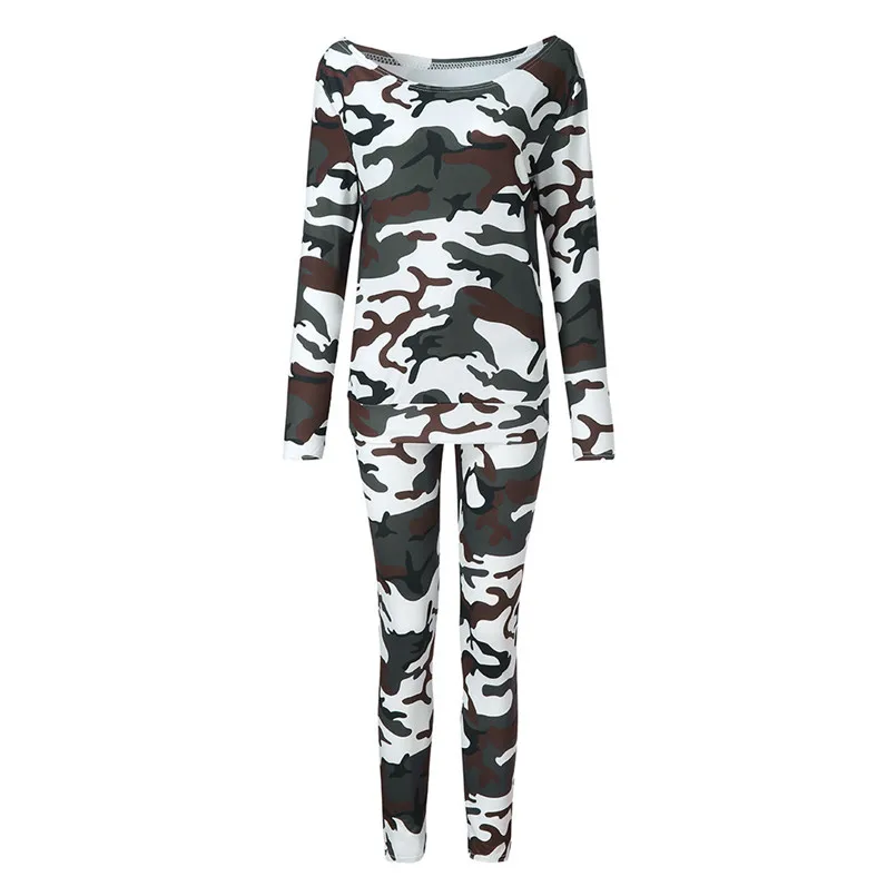 Ladies Joggers Active Sport Tops Camouflage Tracksuits Set Lounge Wear Ladies Top Suit Thin Conjuntos De Mujer #F#40DE06 (4)