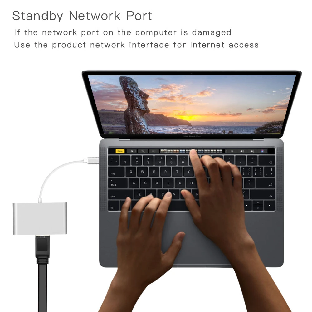 USB-C к HDMI Ethernet+ USB 3,0 Тип C/F зарядки Порты и разъёмы адаптер конвертер кабель 4 K UHD для Macbook PRO монитор HDTV
