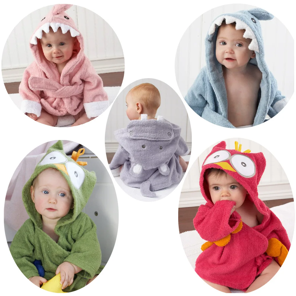 6-24Months/спальная одежда для новорождённых малышей платье хлопчатобумажные купальные халаты милый мультфильм с капюшоном Полотенца детские ночные рубашки для девочек с рисунком Пижама для мальчиков BC1075