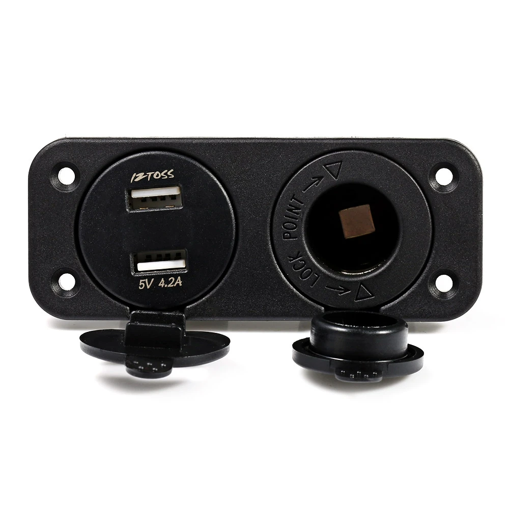 12 24V Double Hole Panel Round Dual USB Vehicle Power Plug Voltmeter