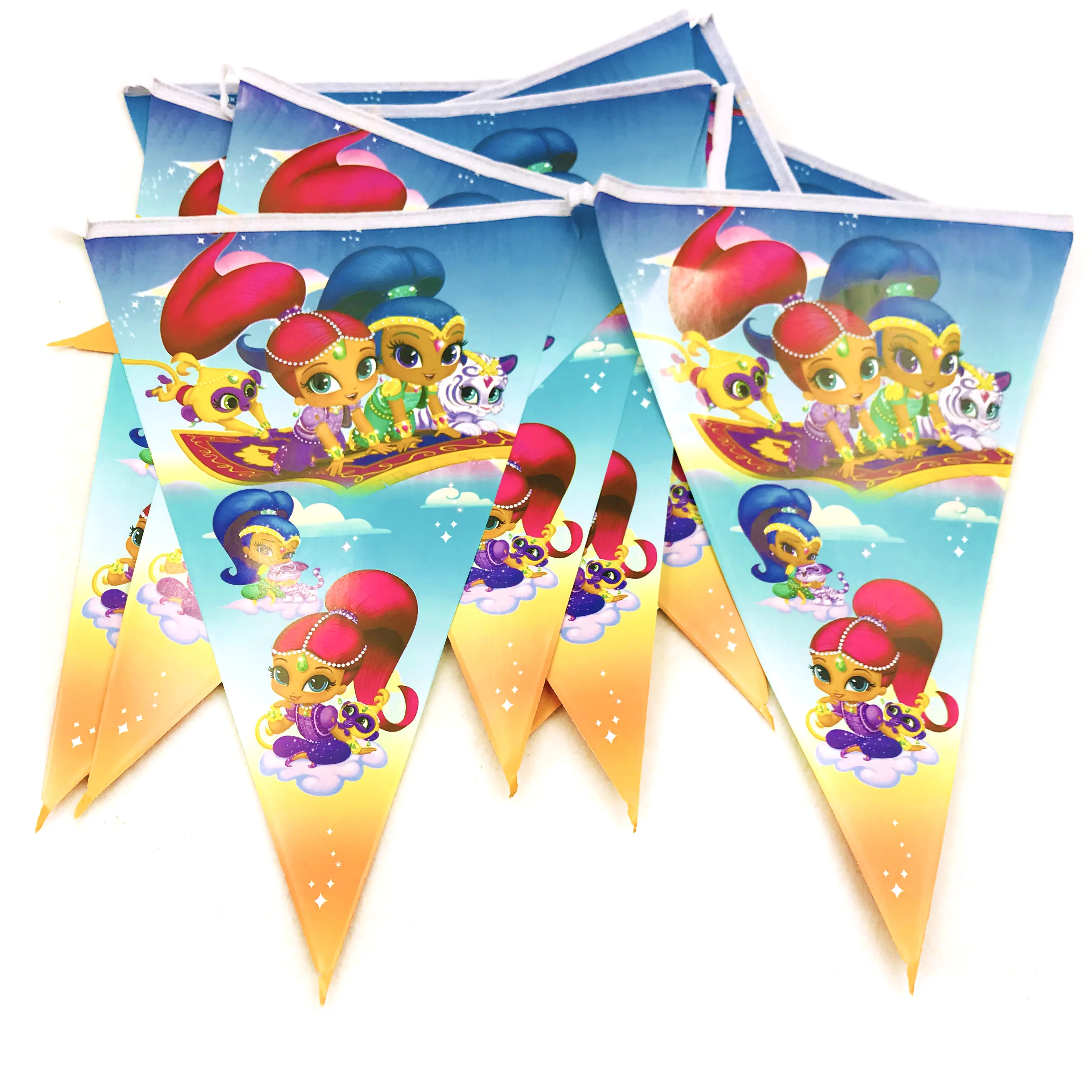 Kids Birthday Party Flag Banner Decor Beauty and the Beast Shimmer and Shine