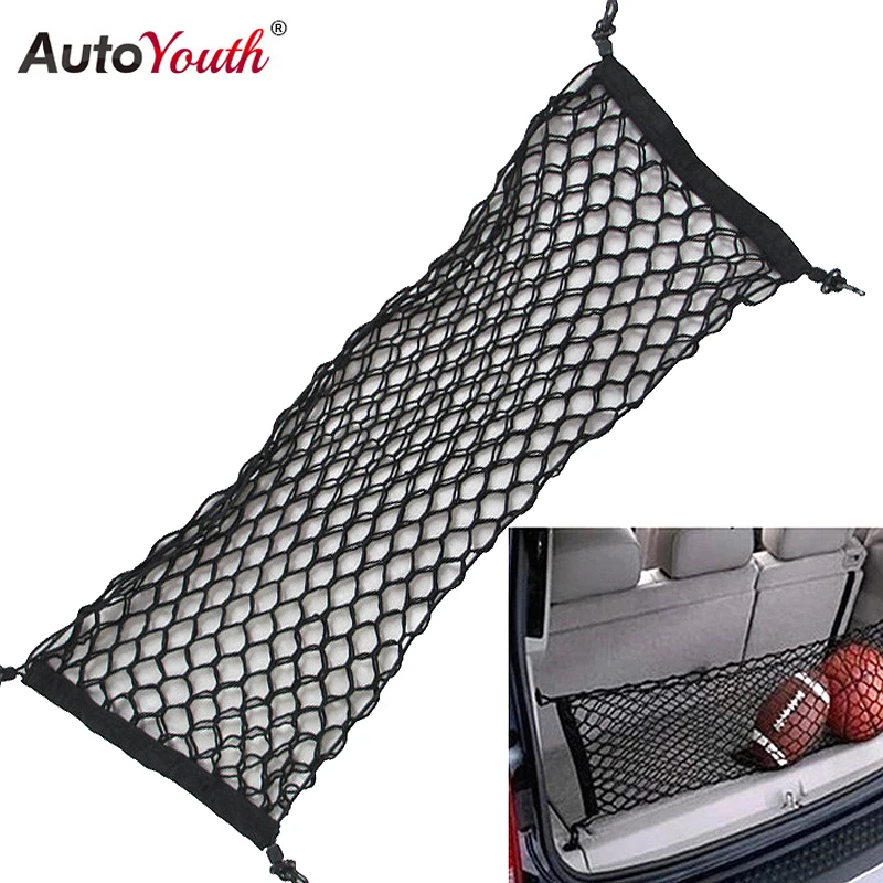 Car Nylon Elastic Mesh Back Pocket Net Car Rear Luggage Automobile Cargo Liner Trunk Storage Organizer Universal Black