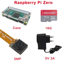 Raspberry Pi Zero Kit Acrylic Case + 16 GB Class 10 SD Card + Raspberry Pi Zero Camera + 5V 2A Power Adapter for RPI Zero