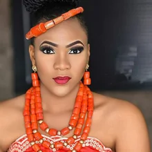 Модные нигерийские коралловые Бусины Цепочки и ожерелья Серьги комплект для невесты Африканский Свадебный комплект ювелирных изделий cnr665