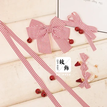 

Sweet lolita princess barrettes Red striped bell bow tie strawberry earrings hand made Choker short necklace women GSH187