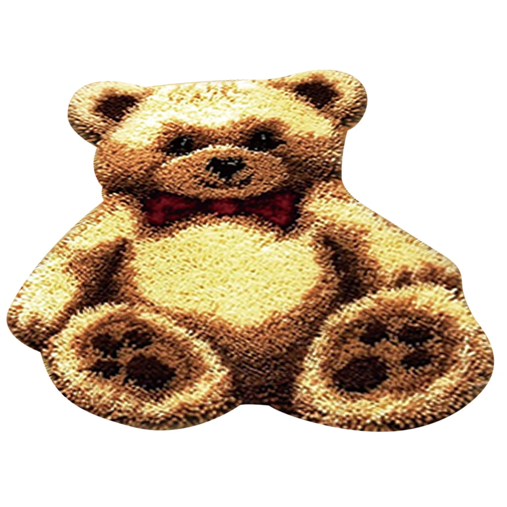 3 Sets Animals Bear Rabbit Cat Latch Hook Kits Rugs Cushion Crafts Embroidery For Beginners