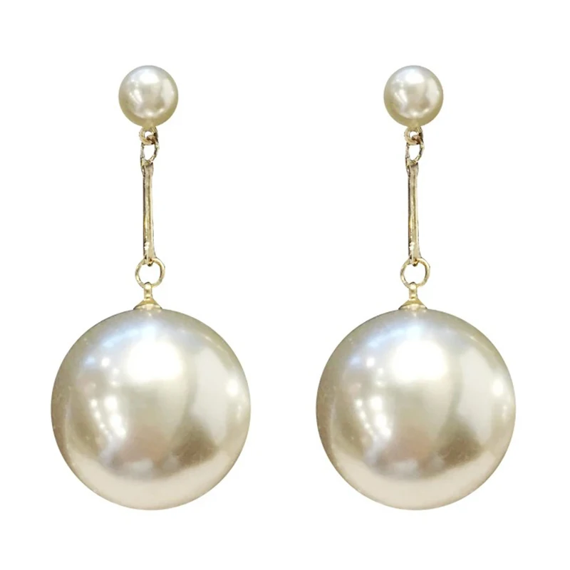 Elegant Double Large Faux Pearl Earrings For Girl Wedding Bride Party Big Ball Bead Pendant Dangle Earrings Bijoux Jewelry 2018