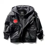 Leather Jackets for Teenagers Winter Kids Boys Hooded Coat PU Faux Leather Jacket with Zipper Children Boy Outerwear 3-14 Years