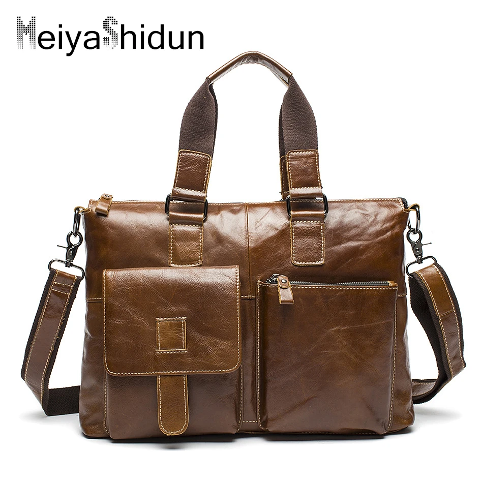 Genuine Leather Man Fashion Briefcase Sac Hommes Top Quality Business Shoulder Bag Casual Travel Handbag Luxury Brand Laptop Bag