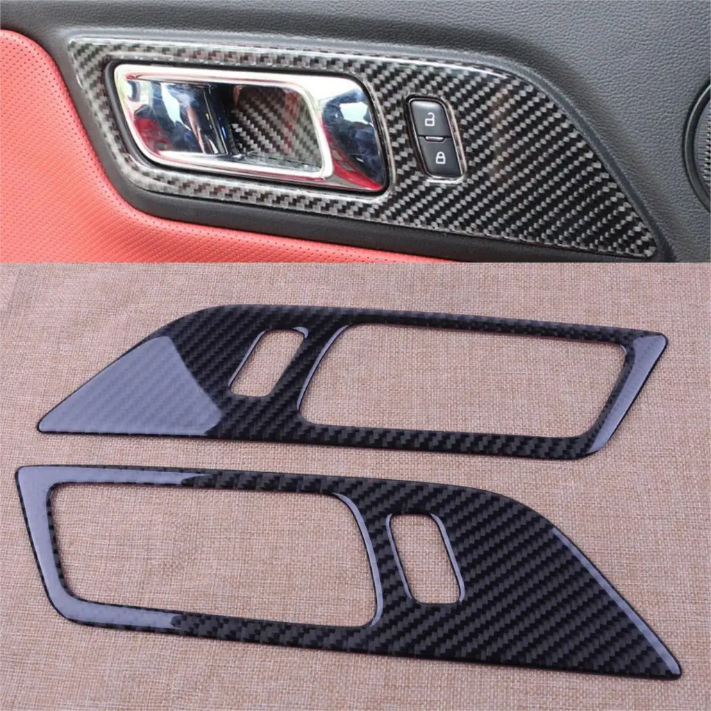 

CITALL 2PCS/Set Black Carbon Fiber Interior Door Handle Overlay Cover Trim Fit for Ford Mustang 2015 2016 2017 2018 Car styling