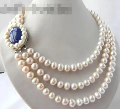 

Fashion girl jewelry 3Strands 10mm White Round Freshwater Pearl Necklace