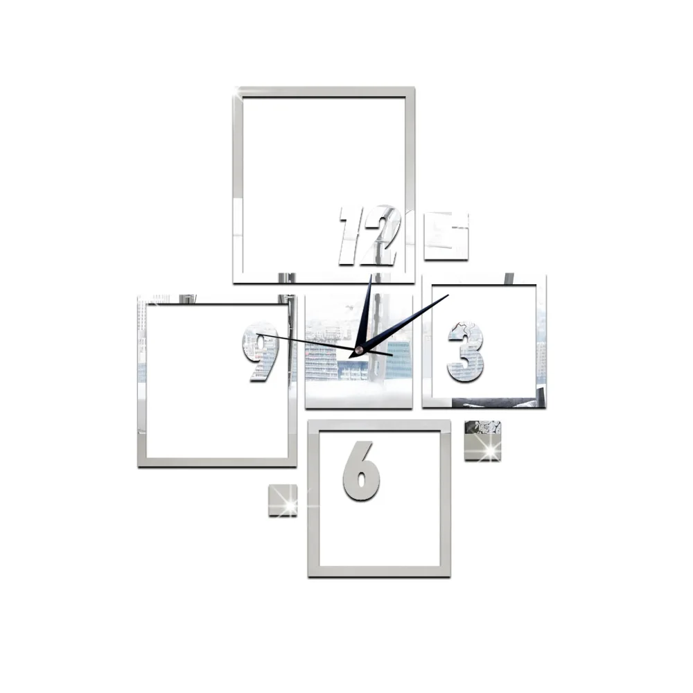 DIY 3D часы настенные часы творческого гостиной, спальни моды зеркало немой часы