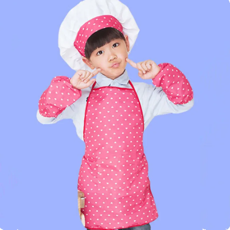 Children Apron+Chef Hat+Cuffs Set Kids Baby DIY Cooking Baking Clothes
