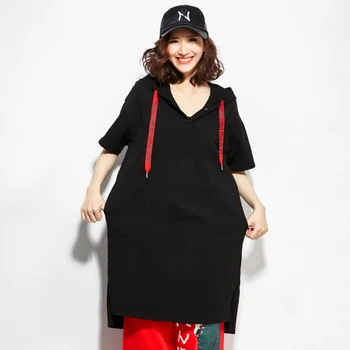 

2019 summer new women's dress Korean fashion long section large size irregular lace hooded dress female