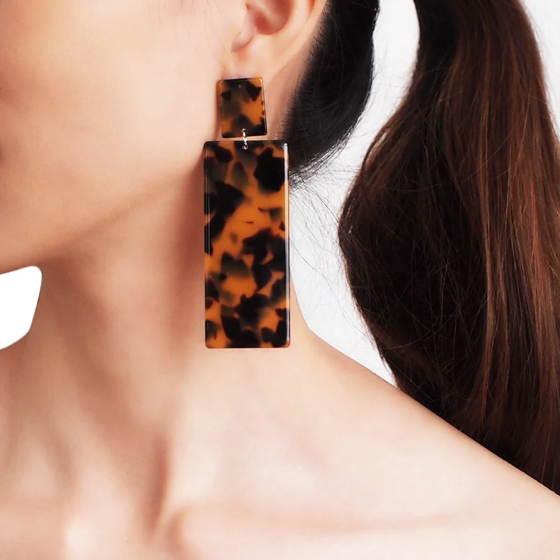 MANILAI Rectangle Acrylic Long Dangle Earrings Big Geometric Acetate Tortoiseshell Earrings For Women Statement Leopard Jewelry