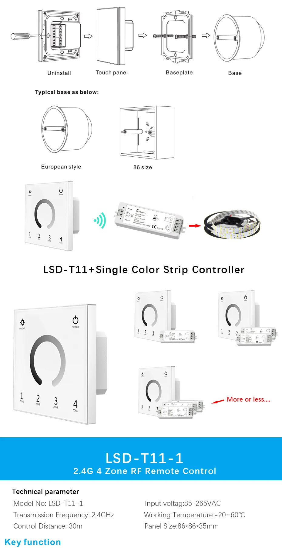 Светодиодный PWM Беспроводной RF Диммер 2,4 г 4-Zone/Wi-Fi пульт для Управление DC12-24V Яркость регулировка для Светодиодные ленты