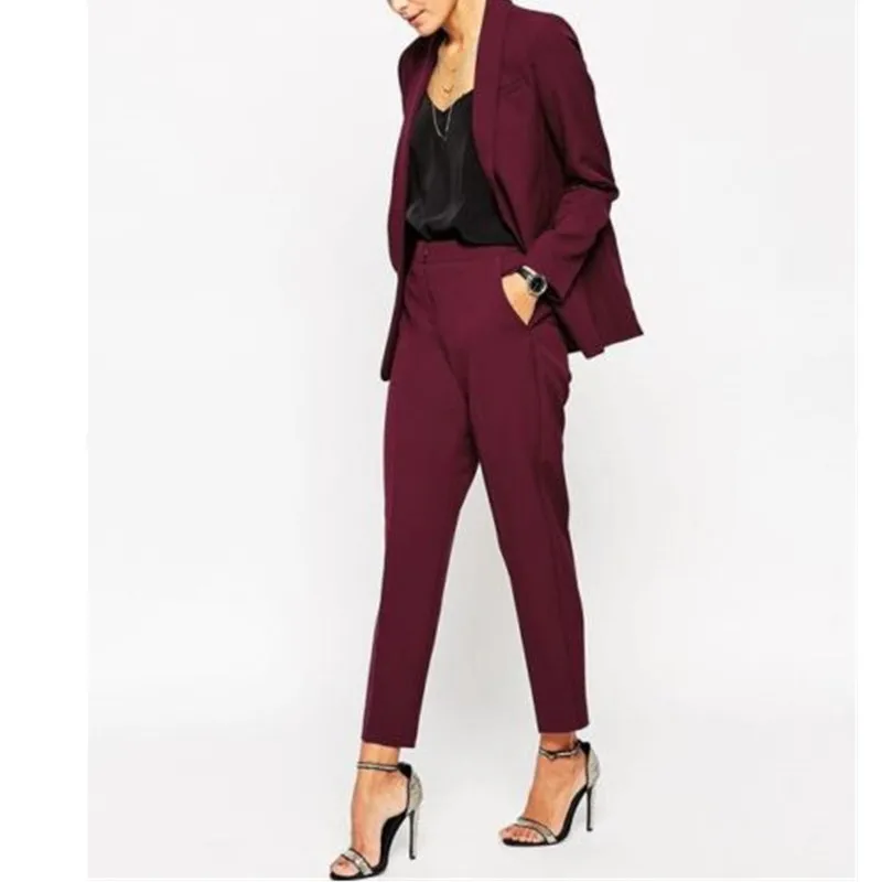 

Women Pant Suits Women Burgundy Ladies Formal Custom Made Jacket + Pants Suits New Arrivals