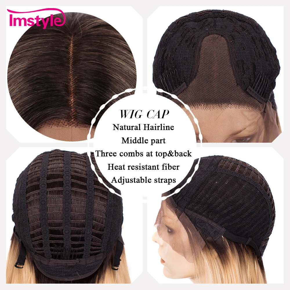 Imstyle Ombre rubia peluca delantera de encaje corto Bob pelo recto cabello sintético pelucas para mujeres fibra resistente al calor peluca Cosplay Imstyle Ombre rubia peluca delantera de encaje corto Bob pelo recto cabello sintético pelucas para mujeres fibra resistente al calor peluca Cosplay