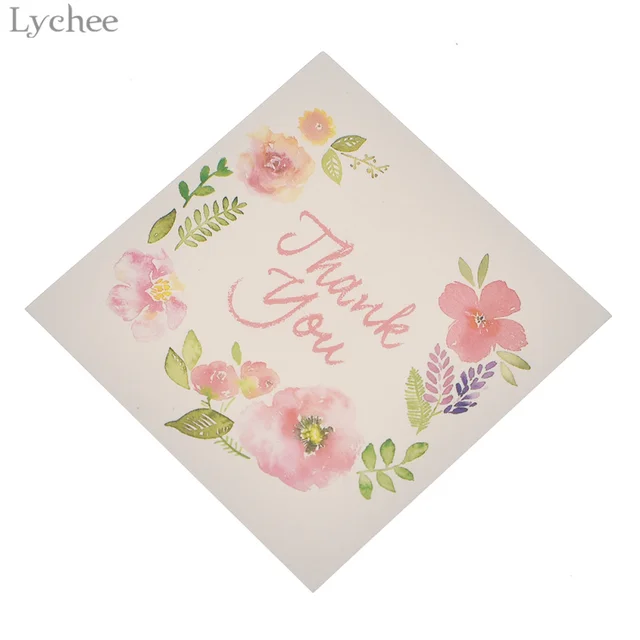 Lychee 50pcs Thank You and Flowers Card Invitations Leave Message Cards Greeting Card For Wedding Birthday New Year Decoration