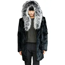 Лидер продаж! Зимняя Мужская модная одежда с капюшоном, пальто из искусственного меха, теплая уютная Повседневная норковая шуба, длинное роскошное пальто с воротником из лисьего меха