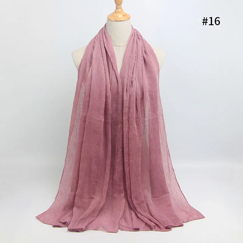 Sparsil, Женский мусульманский хиджаб, хлопковый плиссированный шарф, Одноцветный, элегантные шали, шейный платок, мусульманские женские мягкие длинные шарфы с вуалью - Цвет: 16 Pink Scarf