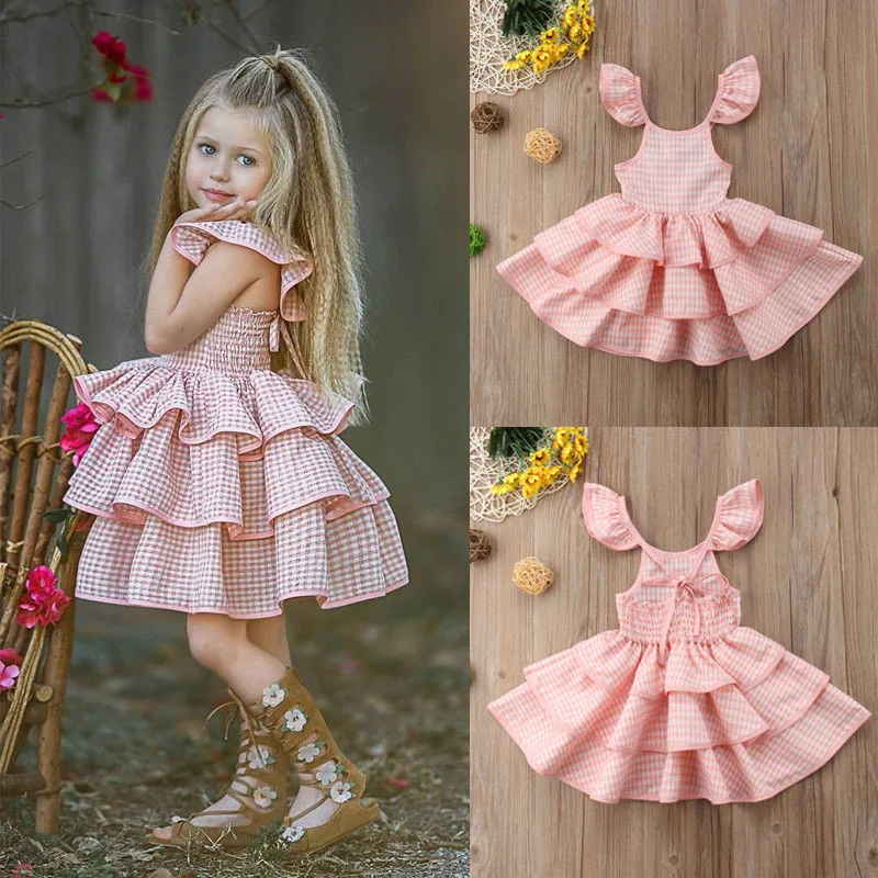 

Summer Newborn Kids Baby Girl Tutu Ruffled Dress Princess Party Dress Clothes Cute Sleeveless Layered Dress