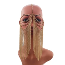 Европа и США преувеличенный маска с бахромой маска цепи мульти-Слои кисточкой голова танцевальная головные уборы c шариком